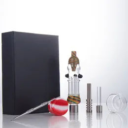 Headshop888 NC101 Ziellige Farbe Glass Bong Spill-Sof-Rauchpfeife Geschenkbox 510 Titan Quarz Keramik Nagel Doppelspitzen Schale Dabber Werkzeug Silicon Jar Portable Box