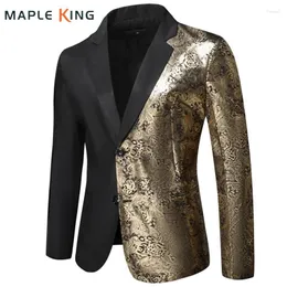 Herrenanzüge Nachtclub Mens Jacke Luxus Gold Bronzing Blumen Patchwork Party Kleid Blazer Maskulino Slim Fit Steampunk Männer Kleidung