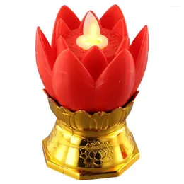 Table Lamps 2pcs LED Candle Lights Lotus Lamp Electronic Light Red Buddhist Battery Finials Home