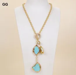 Collane a ciondolo Gioielli Guaiguai 27QUOT BIWA BIWA PERLA BLU BLU TURQUISE GEMS STONE LARIAT CATURA CATERA7106732