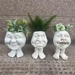 Decorations Funny Muggle Face Flowerpot Ornament Creative Resin Succulent Plant Planter Pot Figurines Decoration Balcony Garden Accessories