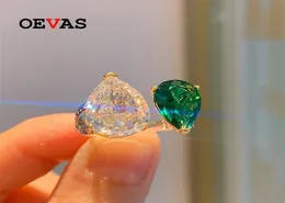 OEVAS 100 925 Prata esterlina 812mm Emeralda sintética Rings Radiant Cut Rings para mulheres Sparkling Wedding Fine Jewelry 211214550961