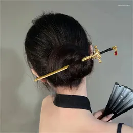 Hair Clips Chinese Style Alloy Sword Hairpin DIY Antique Hanfu Headdress Sticks Bun Holder Women With Pendants Accessories