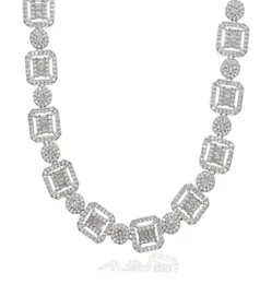 2020 Neues Baguette Cluster Tenniskette Halskette Silber Farbe Baguette und Cluster -Glied CZ Iced Bling Chain Choker für Mann Frauen8309319