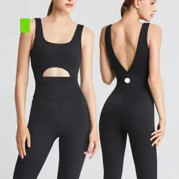 Lu Women bodysuits for Yoga Sports Jumpsuits i ett stycke Sport Snabbtorkningsträning BRAS Set ärmlösa Playsuits Fitness Casual Black Summer