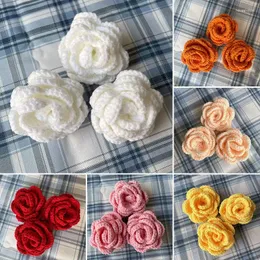 Decorative Flowers 1PC Hand Knitting Crocheted Yarn Wool Ornament Flower Head Rose Artificial Plant Gift Home Decor Beautiful Knitted