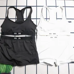 Women logo letter print bandage padded bustier tanks and shorts sports yoga running twinset designer tracksuit SMLXL