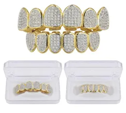 Hip Hop clássico dentes grades de cor dourado CZ Micro pav para baixo exclusivo Goldz Grillz Set6657374