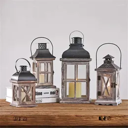 Candle Holders Wooden Lantern Holder Ornament Retro Wind For Church Wedding Decor Windproof Romantic Stand Nordic