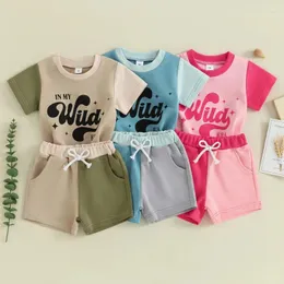 Clothing Sets Toddler Boys Shorts Summer Outfits Letter Print Contrast Color Short Sleeve T-Shirts Tops And Elastic Waist