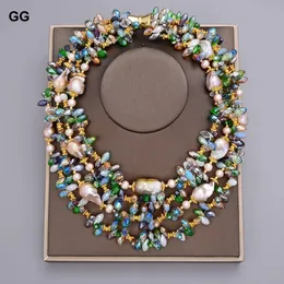 GG 18 4 ROWS Natural Purple Keshi Barock Pearl Colorful Crystal Necklace Handgjorda för kvinnor 240428