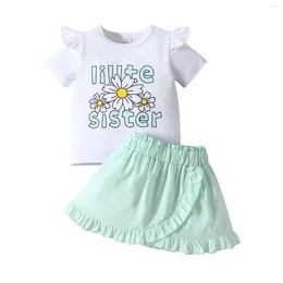 Kleidungssets 0-3 Jahre Kleinkind Geborene Baby Girls Kleidung Sommerbrief drucken o Hals Kurzarm Tops Ruffen Röcke 2pcs Outfits