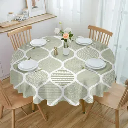 Geometry Moroccan Texture Sage Green Round Tablecloth Waterproof Wedding Party Table Cover Xmas Dining 240428