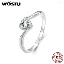 クラスターリングWostu Heart Moissanite Wedding Engagement Ring Forever Love Diamond Cut 925 Sterling Silver Promise Gift Mom