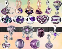 Fit Charms 925 Bracciale Bead Box originale Fashion Flowers Purple Foglie Zircon European Charm Gioielli1156198