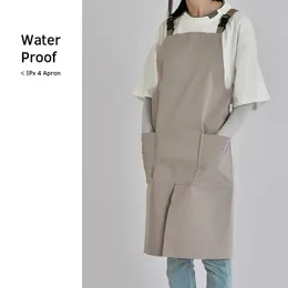 Waterproof Coffee Restaurant Canvas Förklädet Cover Work Suit BiB Pure Cotton Kitchen Uniform Factory Korean Japanese Pinafore 240429