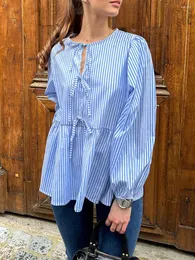 Camicie da donna allacciata su top top soffice a maniche lunghe svuotate con scollo rotondo camicia bambola sciolta 2024 Spring alla moda per pendolarismo