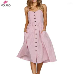 Sukienki swobodne vintage Sundress żeńska sukienka plażowa midi guziki pleców w paski w paski w paski Kobiety lato 2024 boho seksowne kwiatowe