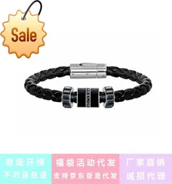 Shi Family Armband antar Rovski Element Crystal Transfer Bead Armband, herrar med svarta läder rep par OGEU8149345