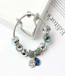 New Charm Bracelets for Blue Cats Eyes Beads Bracelet 925 Silver Bracelets Bright Stars Moon Bangle Diy Jewelry8415206