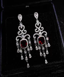 Stud Pigeon Blood Ruby Big Drop Earrings Women Hyperbole Crystal Cubic Silver Color Jewelry Vintage Aretes Fine Wedding PartyStud 3045054