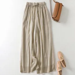 Women's Pants 2024 Arrival Summer Women All-matched Arts Style Linen Ankle-length Casual Loose Elastic Waist Wide Leg S177