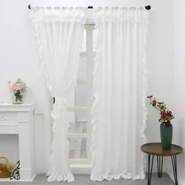 Velvet French White Gaze Light Transmission Screen Balcony Room Ruffle Curtain Produto acabado 240429