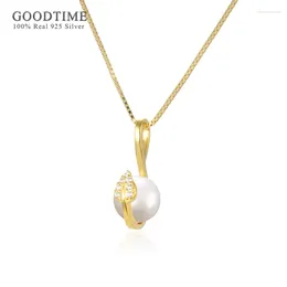 Pendants Luxury Women Pearl Pendant Pure 925 Sterling Silver Necklace Jewelry Gold Color Valentine's Day Gift For Girl Office Lady