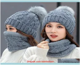 Wraps Hats Gloves Fashion Aessorieswoman Knit Hat Scarf Sets Winter Pom Knitted Beanie Hats Woman Crochet Scarves Outdoor Warm Par8419633