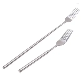 Forks srebrna nierdzewna przedłużenie widelec deser owocowy Długa sztućca BBQ Kitchen Stray stołowa zastawa stołowa