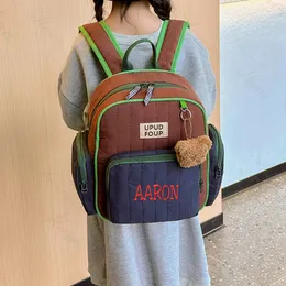 Kindergarten Student Cartoon Backpack Personalized Name Cute Boys Girls Embroidered Outdoor Little Bear Cotton 240425