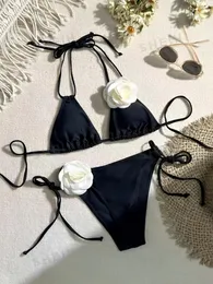 Kadın mayo 2024 yular ip 3d gül iki parçalı üçgen bikini mayo kadın kadın brather banyo yüzme mayo plaj kıyafeti