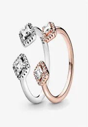 100 925 srebrny srebrny kwadratowy blask otwarty pierścień dla kobiet Pierścionki zaręczynowe ślubne Akcesoria biżuterii 211K2322523