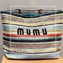 Straw Mui Mui Bag Shop Grande Tote Designer Bolsa de praia Mulher Summer Stripe de luxo Raffias ombro de crochê Bolsa de viagem Bolsa Crossbody Clutch 784