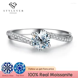Cluster Rings Stylever 925 Sterling Silver Luxury Moissanite Classic Crown Solitaire Ring for Women Wedding Band Band Diamond Jewelry