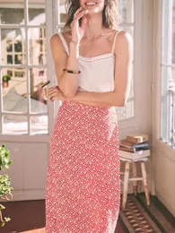 Юбки с одной кусочкой птенца юбка женская ромашка для печати с высокой талией, женщинами Миди Юпе с пуговицами 2024 Весна