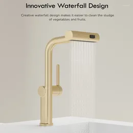 Kitchen Faucets Waterfall Basin Golden Faucet Stream Sprayer Cold Water Sink Mixer Wash Tap For Bathroom Pull Out Rotation