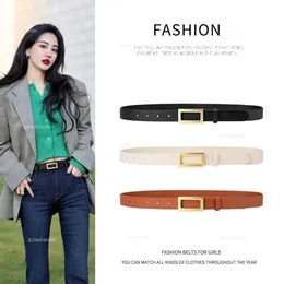 Designer women's new product simple and fashionable square light buckle real cowhide with suit jeans belt