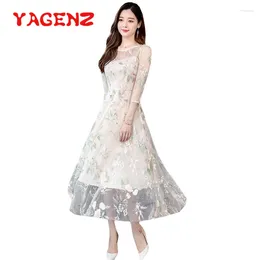 Partykleider Yagenz Mode Spitzenkleid Sommer Frauen Vestidos de Verano Langes Midi Elegant O-Neck Sexy Kleidung Vestido 712