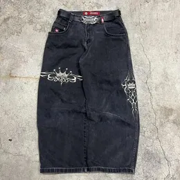 Streetwear Jnco Jeans Y2K Spodnie Mens HARAJUUU RETRO HIP HOP GRAFIC WAGGY DINS Black Pants Gothic High Waisted Spoders 240423