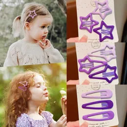 Аксессуары для волос 2023 Новые 3 ПК/Устанавливают дети Симпатичные фиолетовые розовые геометрические звезды Сердечные волосы клипы для волос девочки сладкие шпильки детские аксессуары для волос