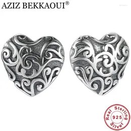 Gestüt Ohrringe Aziz Bekkaoui Vintage 925 Sterling Silber Herz für Frauen echtes Mädchen Hochzeit Schmuck Geschenk