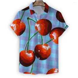 Erkekler Sıradan Gömlek Sevimli Kiraz Beach gömlek Erkek Kırmızı Meyve Baskı Hawaii Baskısı Kısa Kol Y2K Giysileri İçin