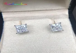 Stud Rainbamabom 925 Solid Sterling Silver Created Moissanite Gemstone Ear Studs White Gold Earrings Unisex Fine Jewely Whole4579013