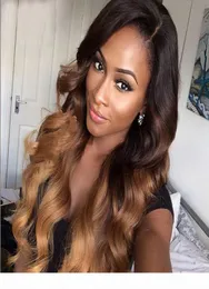 Ombre Brown U Part Human Hair Wigs Body Wave Brasilian Remy Hair destra Parte 14Quot Two Tone Color per Black Women3126389