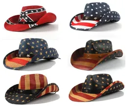 Berets Summer Classic American Flag Cowboy Hatts For Men Wide Brim USA Cowgirl Chapeau Homme Cap Straw Hat Drop1797127