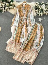 Casual Dresses Womens Dress Printing Suit Female 2024 Spring Wind Robe Wide Leg Pants Fashionabla Two Piece Pyjama