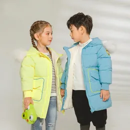 Джакеки 2024 Корейская осенняя зимняя девочка девчонка в пухлая куртка напечатанная буква с густыми теплыми длинными пачена