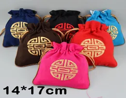 14x17 cm Embroidered Lucky Drawstring Pouch Cotton Linen Jewelry Storage Bag Chinese Style Candy Tea spices Packaging Bags 50pcsl2174782
