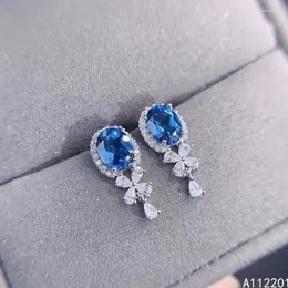 Kolczyki stadninowe drobna biżuteria 925 Sterling Srebrna wstawka z naturalnymi klejnotami luksusowy elastyczna roślina Blue Topaz Ucha